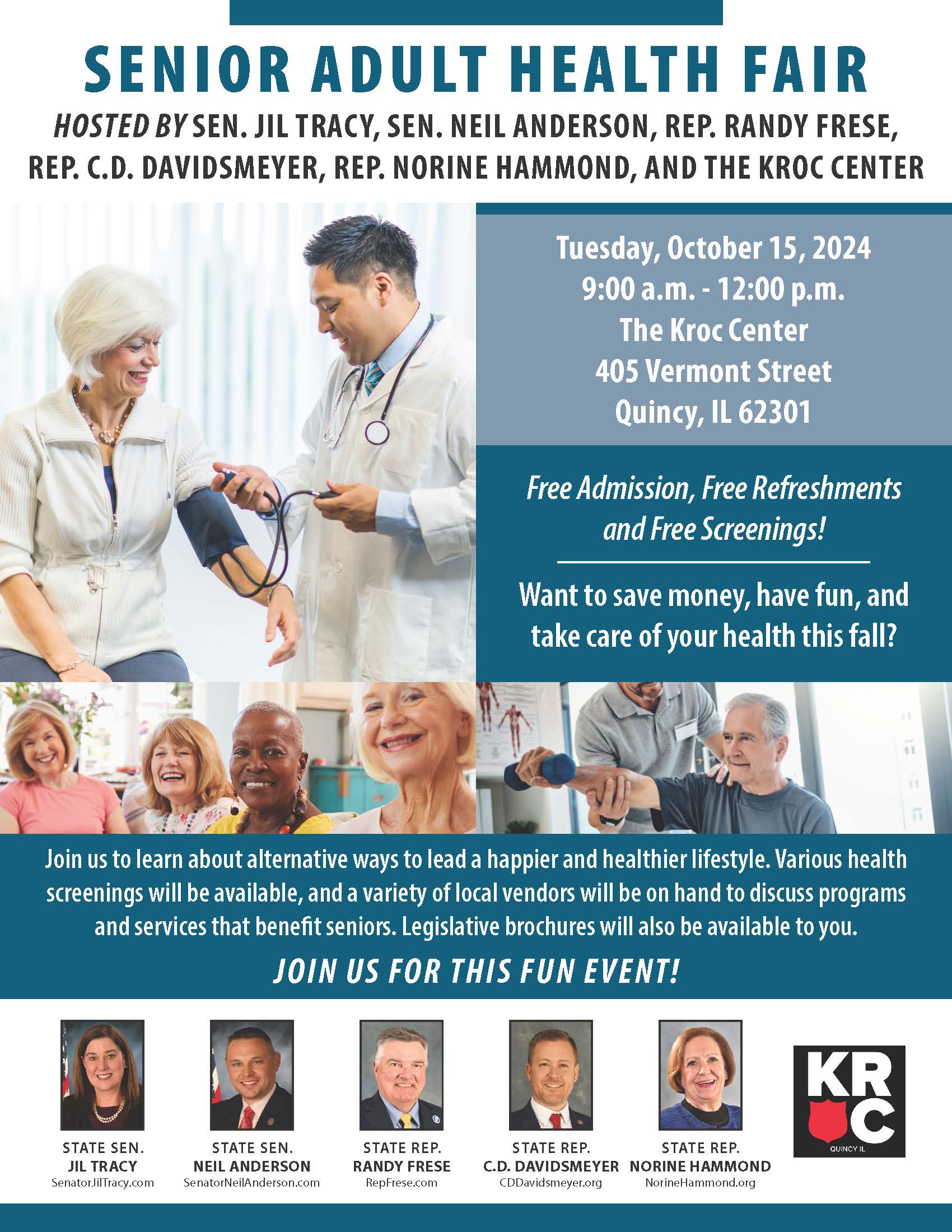 Lawmakers team with Kroc Center to sponsor Senior Health Fair Oct. 15 in Quincy